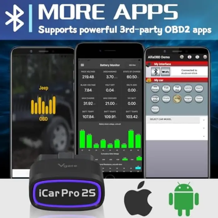 iCar Pro 2S Bluetooth 5.2 OBD2 Araç Tarama Aracı, iPhone, Android ve Windows için