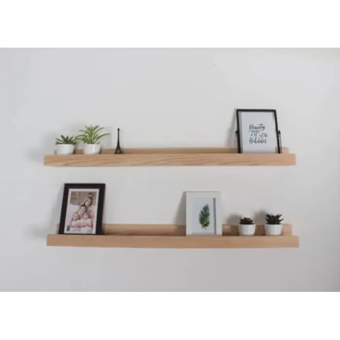 İkili ahşap duvar rafı