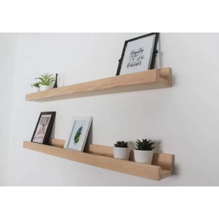 İkili ahşap duvar rafı