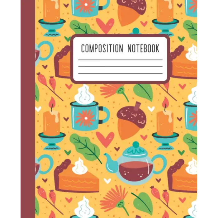 Independently published Autumn Pumpkin Pie & Tea Pots Wide Rule Composition Notebook