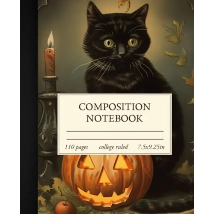 Independently published Composition Notebook College Ruled: Vintage Black Cat Halloween Aesthetic Journal for School, College, Office, Work