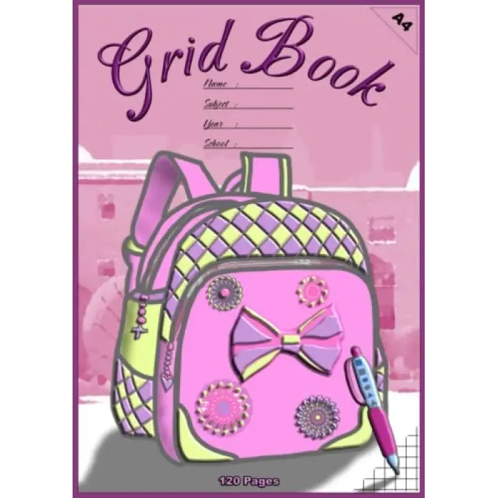 Independently published Grid Book A4 Girls Backpack: back to school, 120 pages, mathematics, ages 10 and up, girly illustrated featured interior, stationary for school kids, school book, woman, gif...