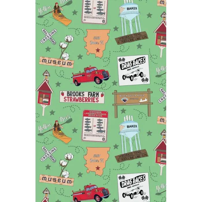 Independently published Paperback notepad with Baker, Florida landmarks in sage, 150 lined sheets (North West Florida)