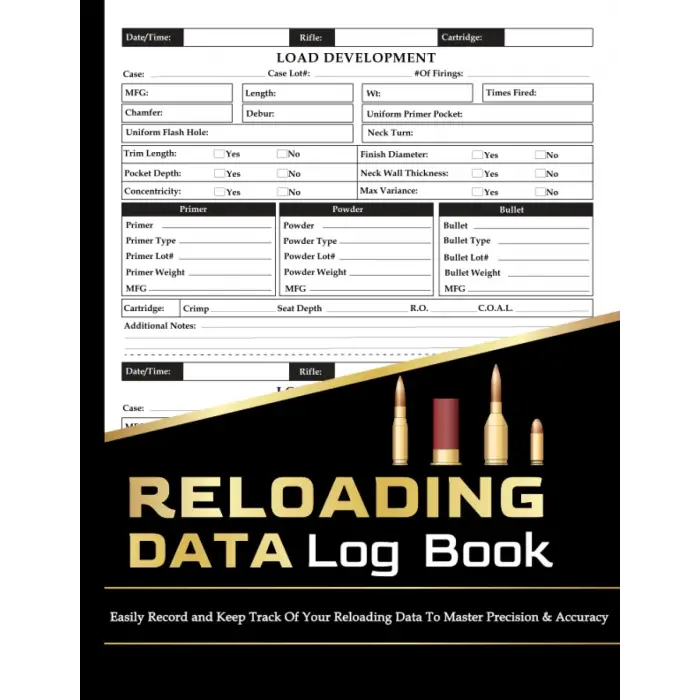 Independently published Reloading Data Log Book: Handloading Ammunition Log Sheets 120 Pages, Hand Reloading Data Journal Notebook