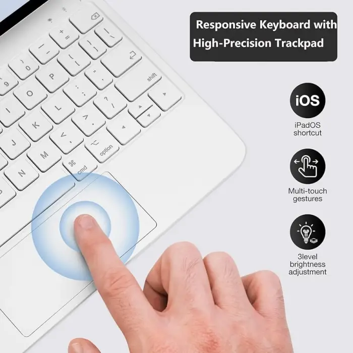 iPad Air 11 2026 8.Nesil M4 Çinli Uyumlu TouchPad Case Magic Keyboard Aydınlatmalı Klavyeli Tablet Kılıfı, Beyaz