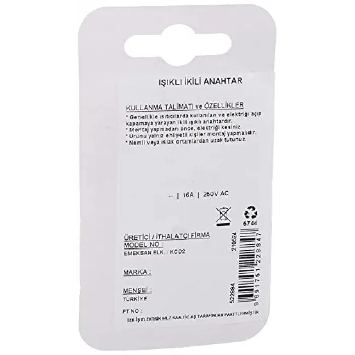 Işıklı ikili anahtar