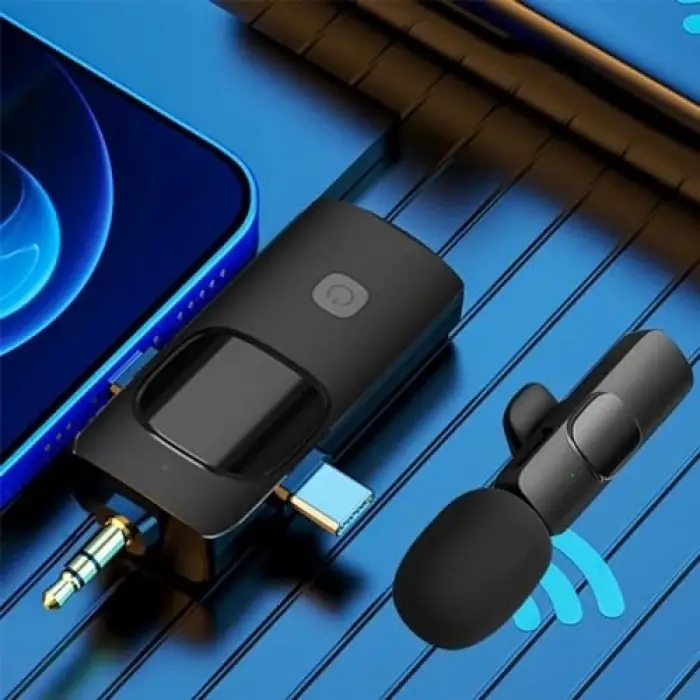 K9-C2 Wireless 3ın1 (Kablosuz Mikrofon) Type-C - Lightning -3,5mm Jak Çiftli Yaka Mikrofonu