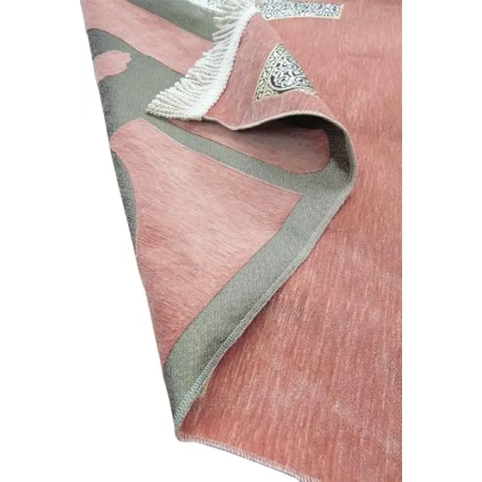 Kabe Desenli Örgü Püsküllü Şönil Seccade Pembe