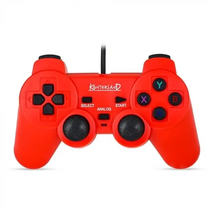 Kablolu PC gamepad, D-Input ve X-Input, çift titreşim, USB, kırmızı
