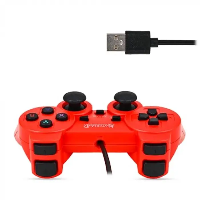 Kablolu PC gamepad, D-Input ve X-Input, çift titreşim, USB, kırmızı