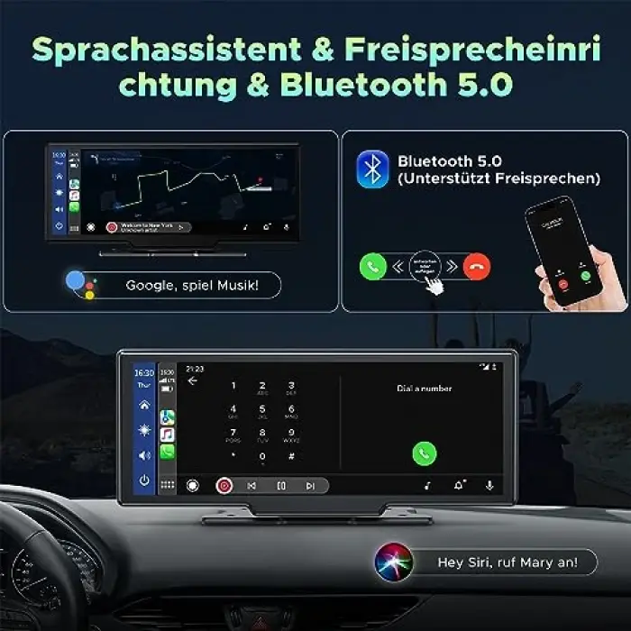 Kablosuz Apple CarPlay ve Android Auto, 2K Ön Dashcamli Araba Stereo, Bluetooth 5.0/GPS/FM/AUX/Mirror Link/64G TF Card, 9.26 İnç Full HD Dokunmatik Ekran Monitör