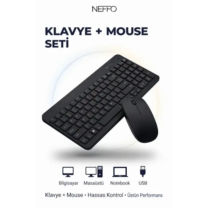 Kablosuz Bluetooth Klavye Mouse Seti, Şarj Edilebilir, Siyah