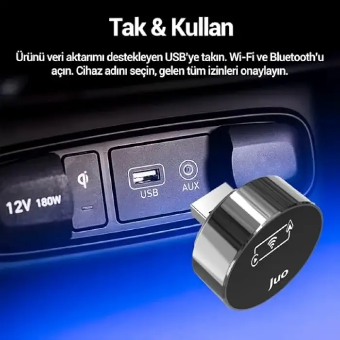 Kablosuz CarPlay Android Auto Kabloludan Kablosuza Çevirici USB ve Type-C Adaptör