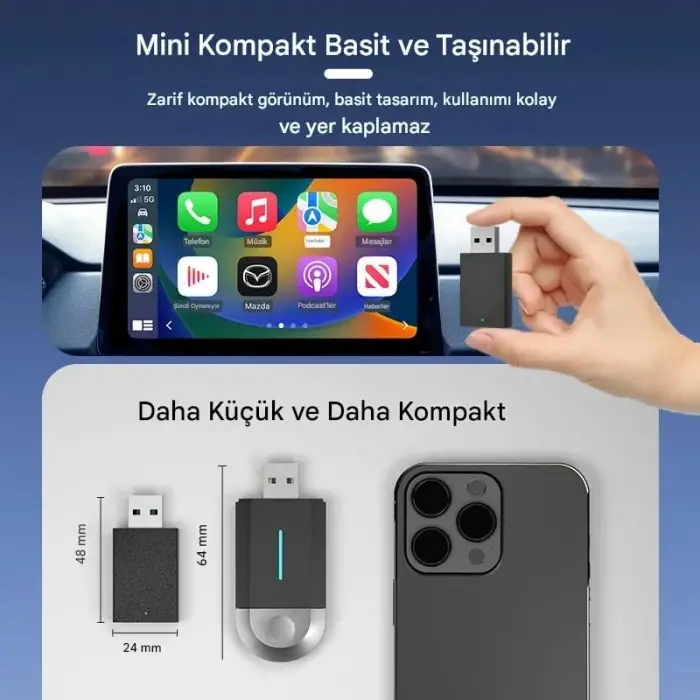 Kablosuz CarPlay ve Android Auto Adaptörü, 2’si 1 Arada, 5G WiFi ve Bluetooth 5.0, Tak Çalıştır