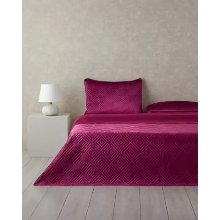 Kadife Tek Kişilik Yatak Örtüsü Fuşya