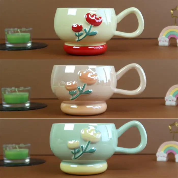 Kahve Kupası, Pastel Çiçek Seramik BM-2364
