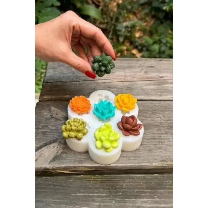 Kaktüs Mini Yedili Silikon Mum Kalıbı