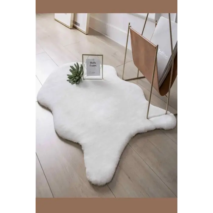 Kalın Beyaz Peluş Yumuşak Post Halı, 80 x 120