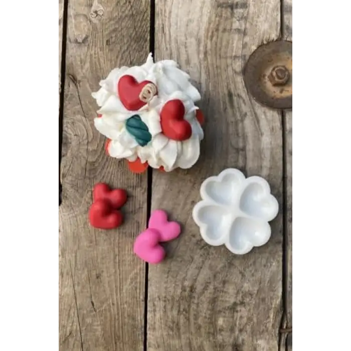 Kalp Mini Dörtlü Silikon Mum Kalıbı Küçük Süsleme Kalıbı 1 Adet