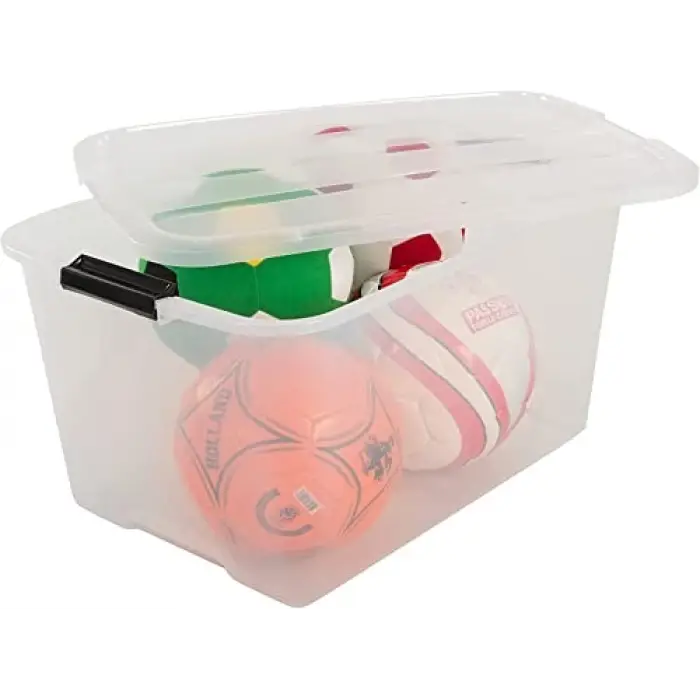 Kapaklı Plastik Saklama Kutuları, 45L, 2li Set, Şeffaf