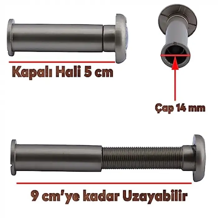Kapı Dürbünü Çelik Kapı Saten Ayarlanabilir, 50-90 mm, Çap 14 mm