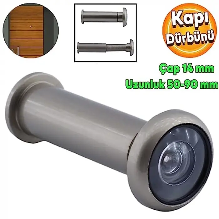 Kapı Dürbünü Çelik Kapı Saten Ayarlanabilir, 50-90 mm, Çap 14 mm