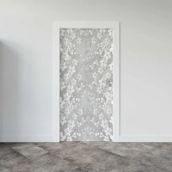 Kapı Giydirme Kapı Sticker Folyosu 3D Beyaz Yapraklar