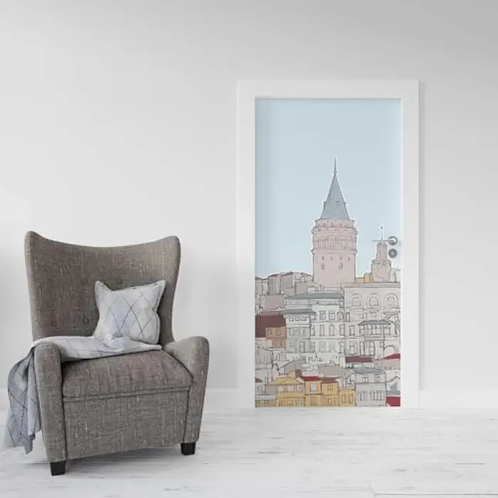 Kapı Giydirme Kapı Sticker Folyosu Galata Kulesi Çizim