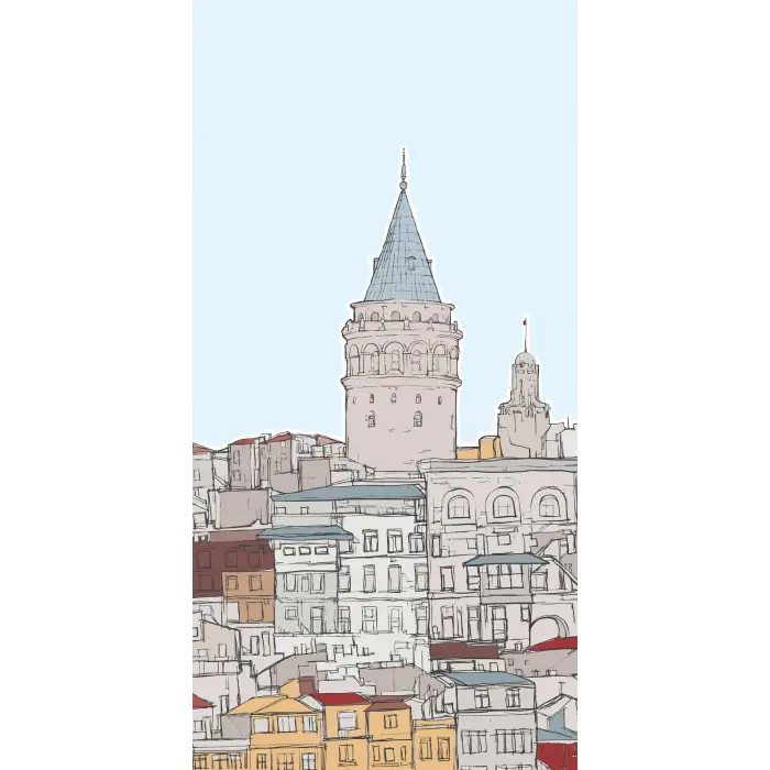 Kapı Giydirme Kapı Sticker Folyosu Galata Kulesi Çizim