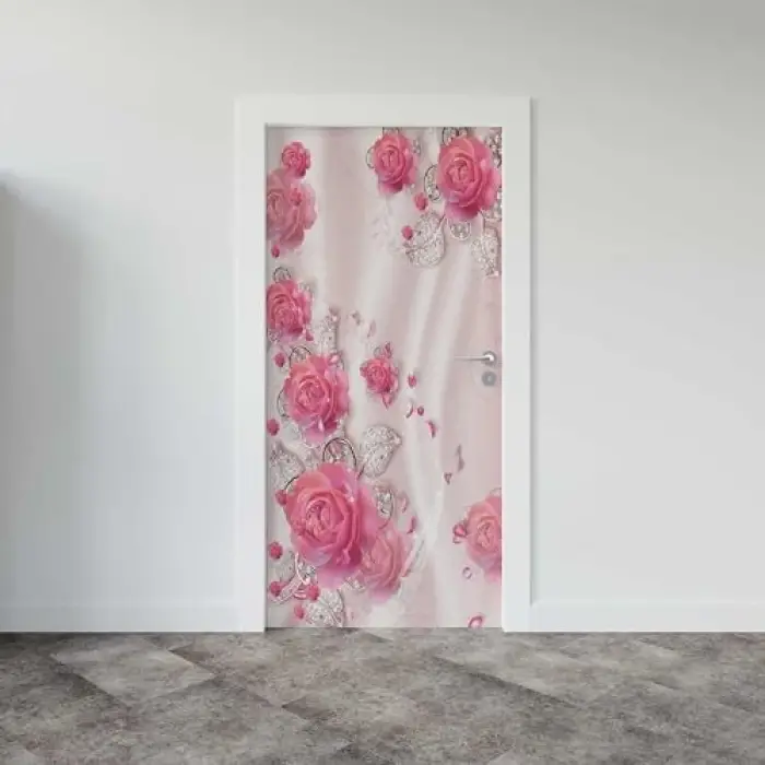 Kapı Giydirme Kapı Sticker Folyosu Pembe Güller
