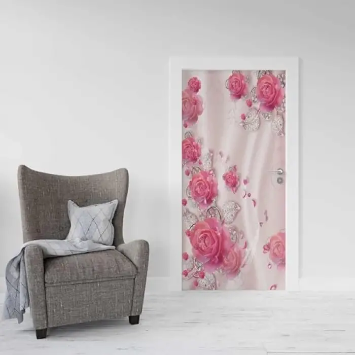 Kapı Giydirme Kapı Sticker Folyosu Pembe Güller