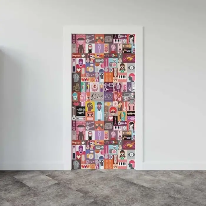 Kapı Giydirme Kapı Sticker Folyosu Pop Art Music Collage