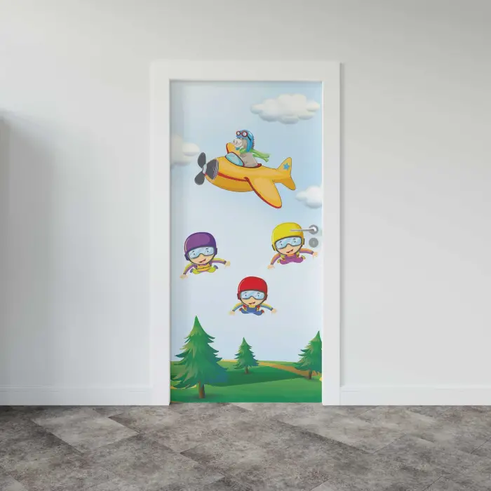 Kapı Giydirme Kapı Sticker Folyosu Uçak Çiçekler
