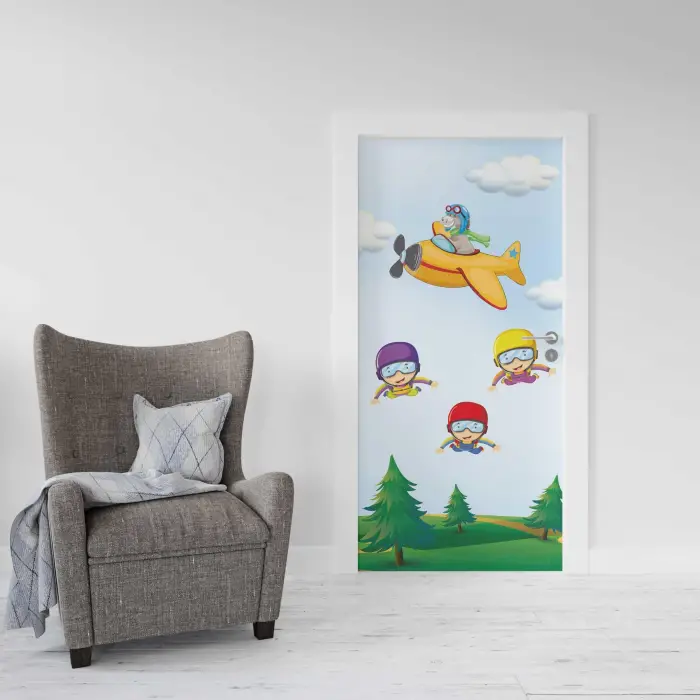 Kapı Giydirme Kapı Sticker Folyosu Uçak Çiçekler
