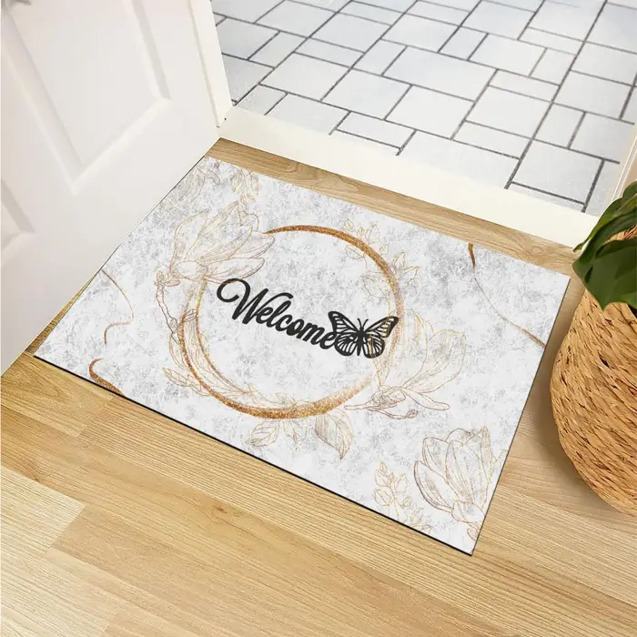 Kapı Önü Paspası - Modern ve Şık Kapı Paspası | Ev, Ofis ve Dış Mekân Kullanımı İçin (Butterfly Welcome) 45x65