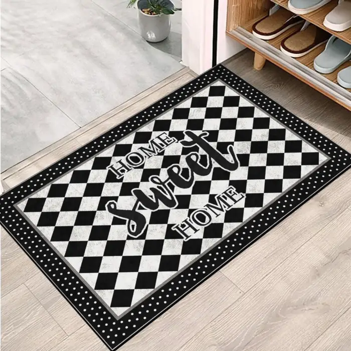 Kapı Önü Paspası - Modern ve Şık Kapı Paspası | Ev, Ofis ve Dış Mekân Kullanımı İçin (Checkered Sweet Home) 45x65