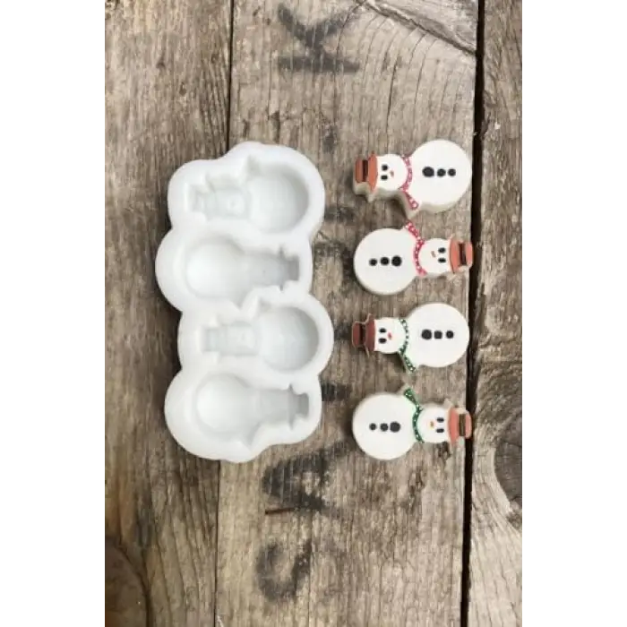 Kardan Adam Mini Dörtlü Silikon Mum Kalıbı
