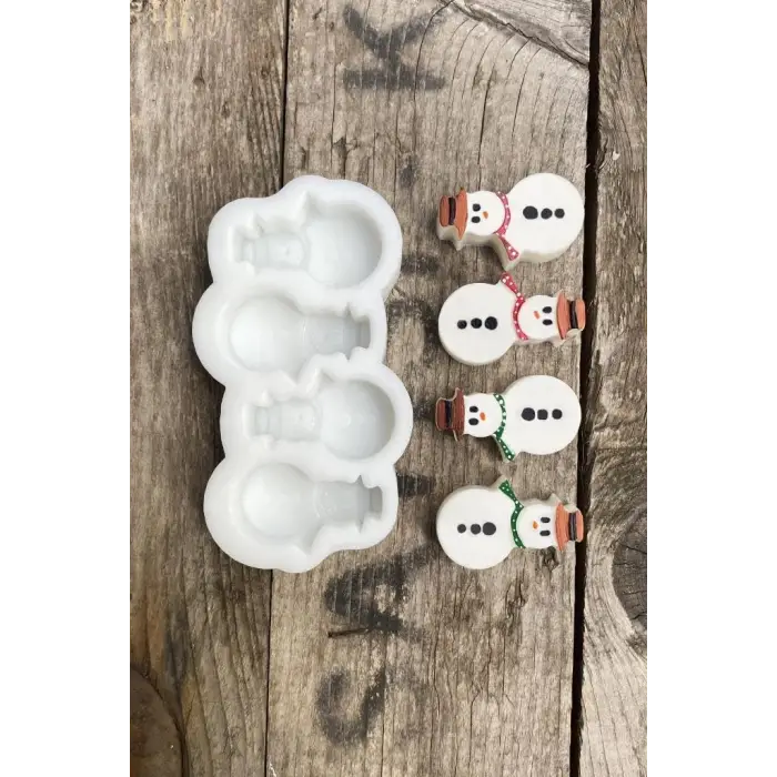 Kardan Adam Mini Dörtlü Silikon Mum Kalıbı