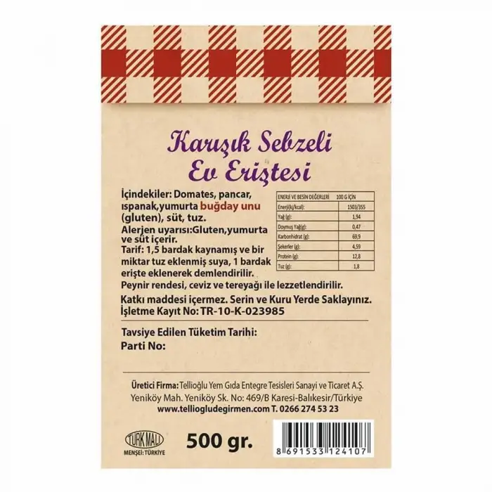 Karışık Sebzeli Ev Eriştesi 500 g