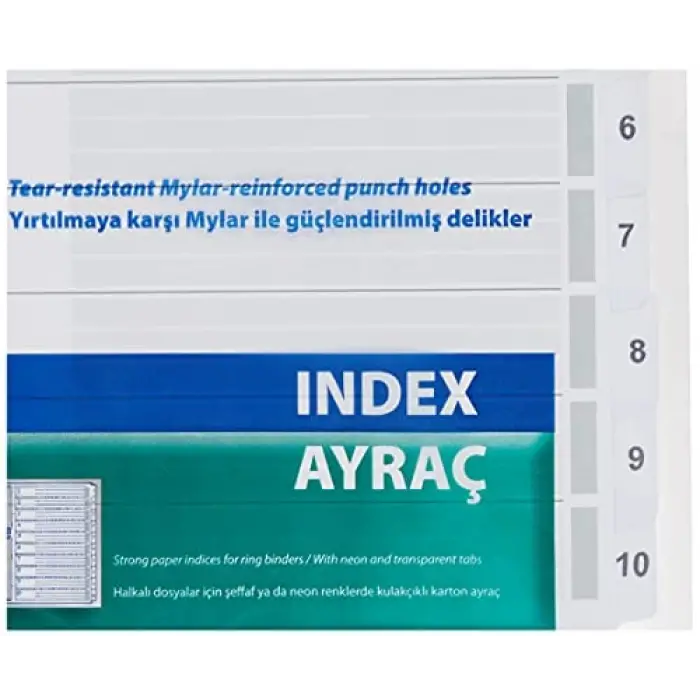 Karton Ayraç 1-10 Rakam A4, Şeffaf