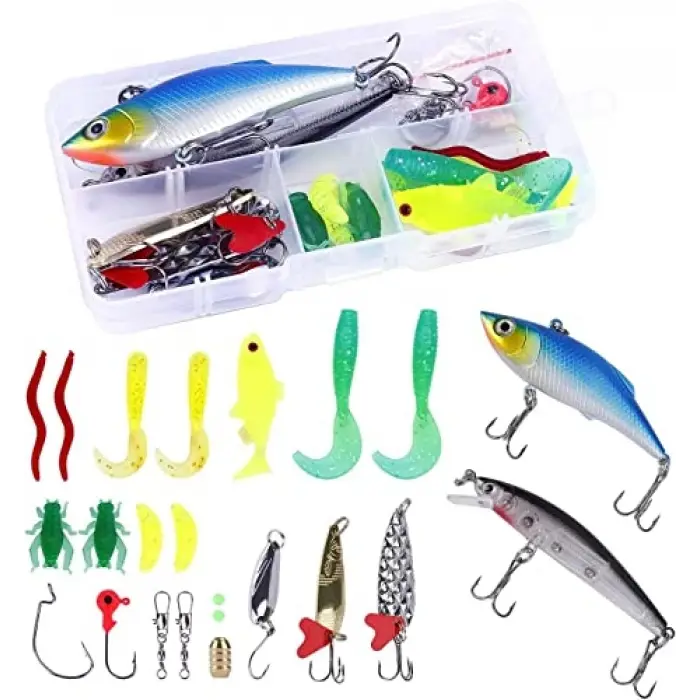 Kaşık, 24 Parça Sahte Olta Yem ve Aksesuar Seti Silikon Rapala Jig