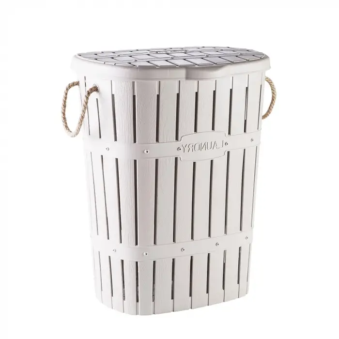 Kastamonu Plastik Bambu Halatlı Kirli Çamaşır Sepeti 65 L-BEYAZ