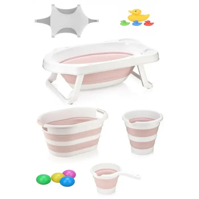 Katlanır Bebek Küvet Seti 7 Parça (PEMBE)