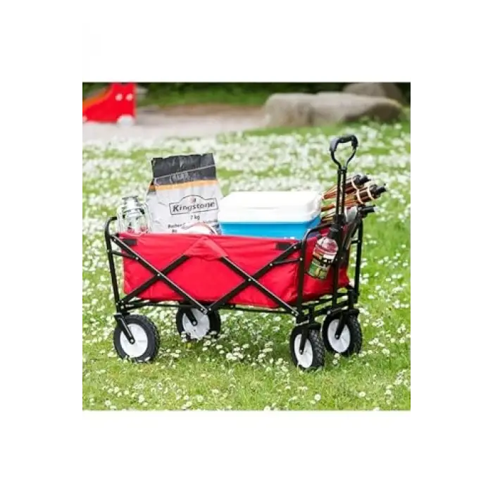 Katlanır Kırmızı Polyester Beach Waggon Taşıma Arabası