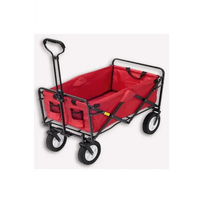 Katlanır Kırmızı Polyester Beach Waggon Taşıma Arabası