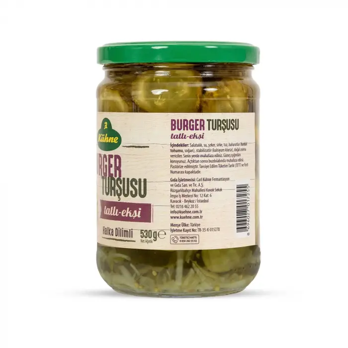 Kavanoz, Ring Dilimlenmiş Burger Turşu Dilimleri Tatlı Cam 530 g