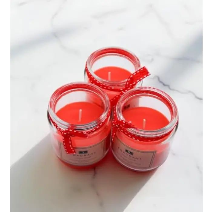 Kavanozda Kırmızı Mum, 3lü Set; Kurdeleli