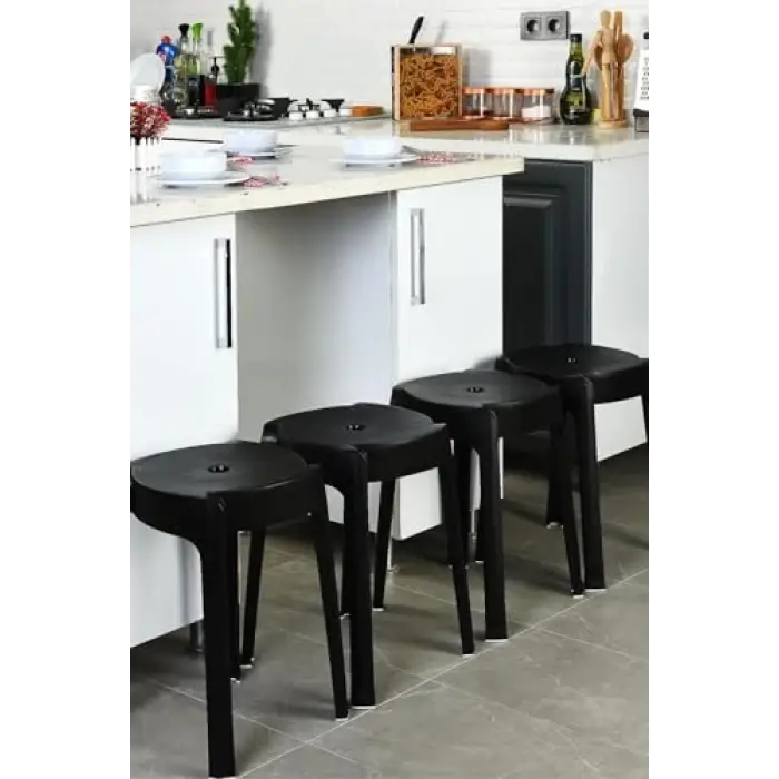 Kaymaz Ayaklı Plastik Tabure 4lü Set, Can.TB.4T