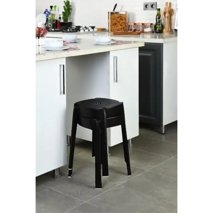 Kaymaz Ayaklı Plastik Tabure 4lü Set, Can.TB.4T