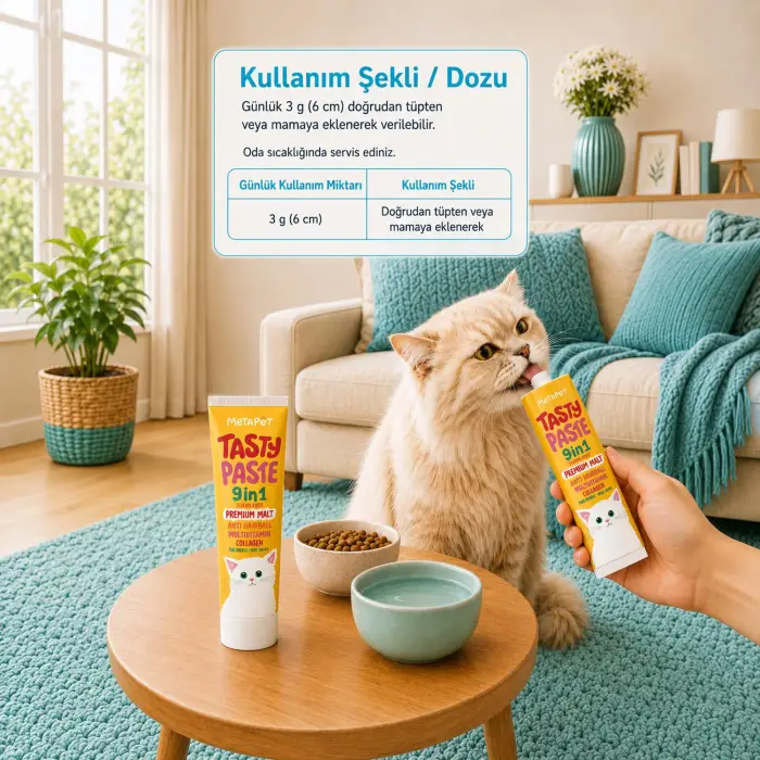 Kediler için 9’u 1 Arada Multivitamin Malt Paste, Tüy Yumağı Bakımı 100 ml